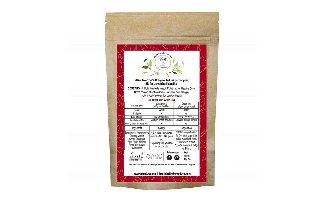 Amedyya Nithyam Red Herbal Tea (Nicotine & Caffeine Free)   Pack  80 grams